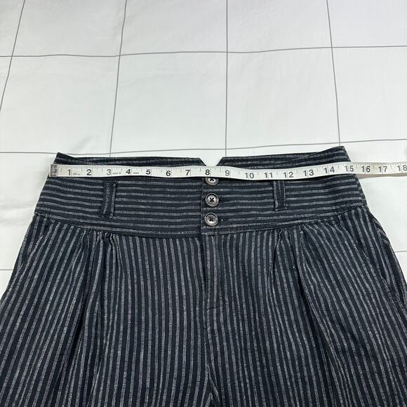 Sundance Pants Womens 6 Black Amelia Striped Linen Blend Pleated Button Casual - Picture 7 of 12